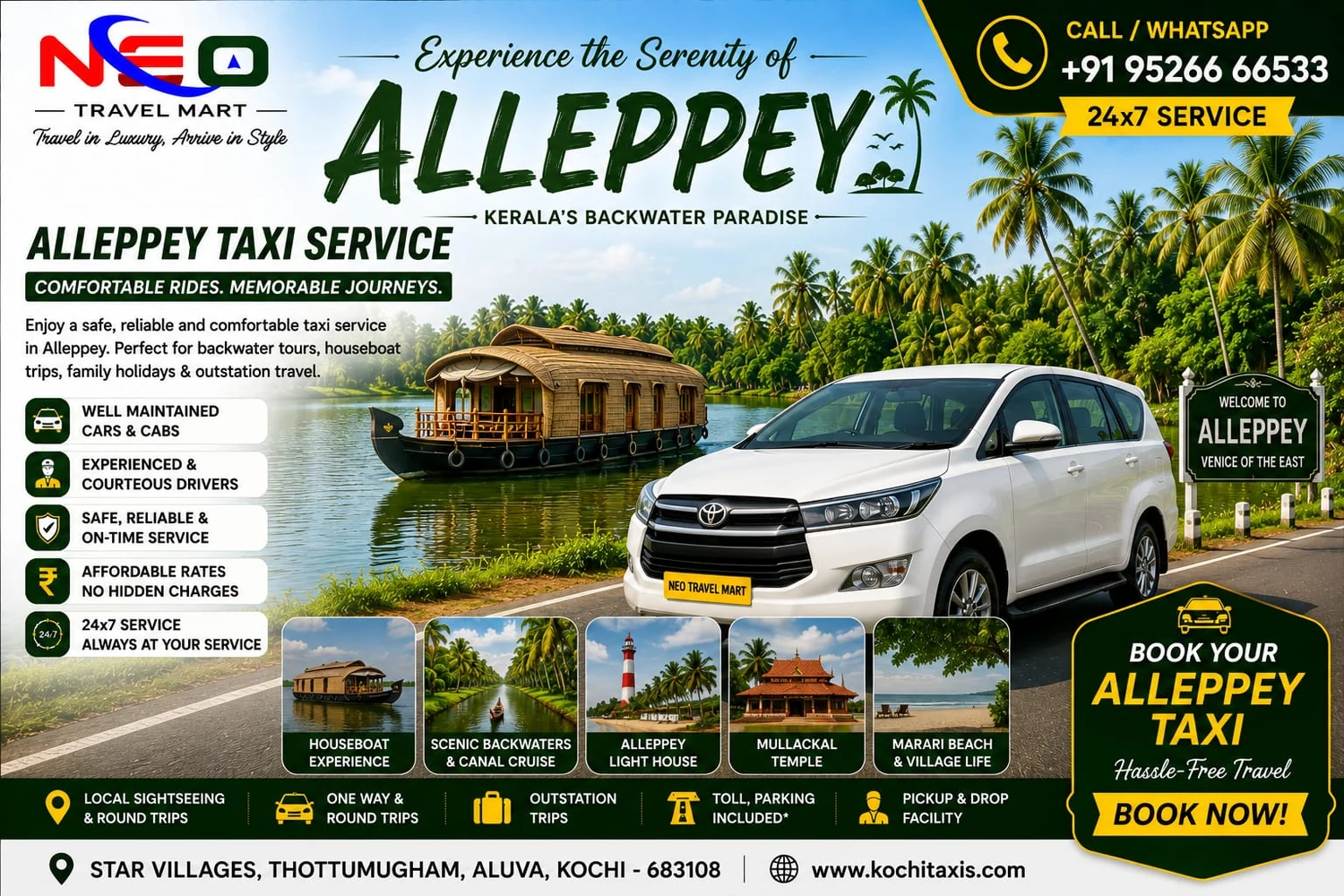 Alleppey taxi service poster by Neo Travel Mart